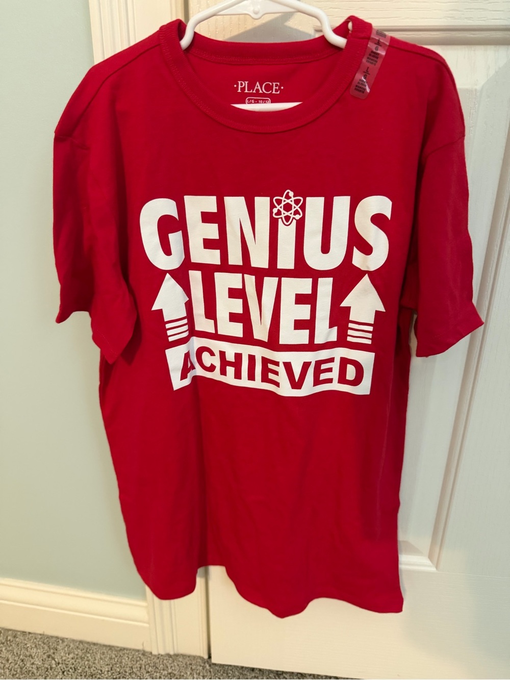The Childrens Place Red "Genius Level Achieved" Graphic Tee NWT size large